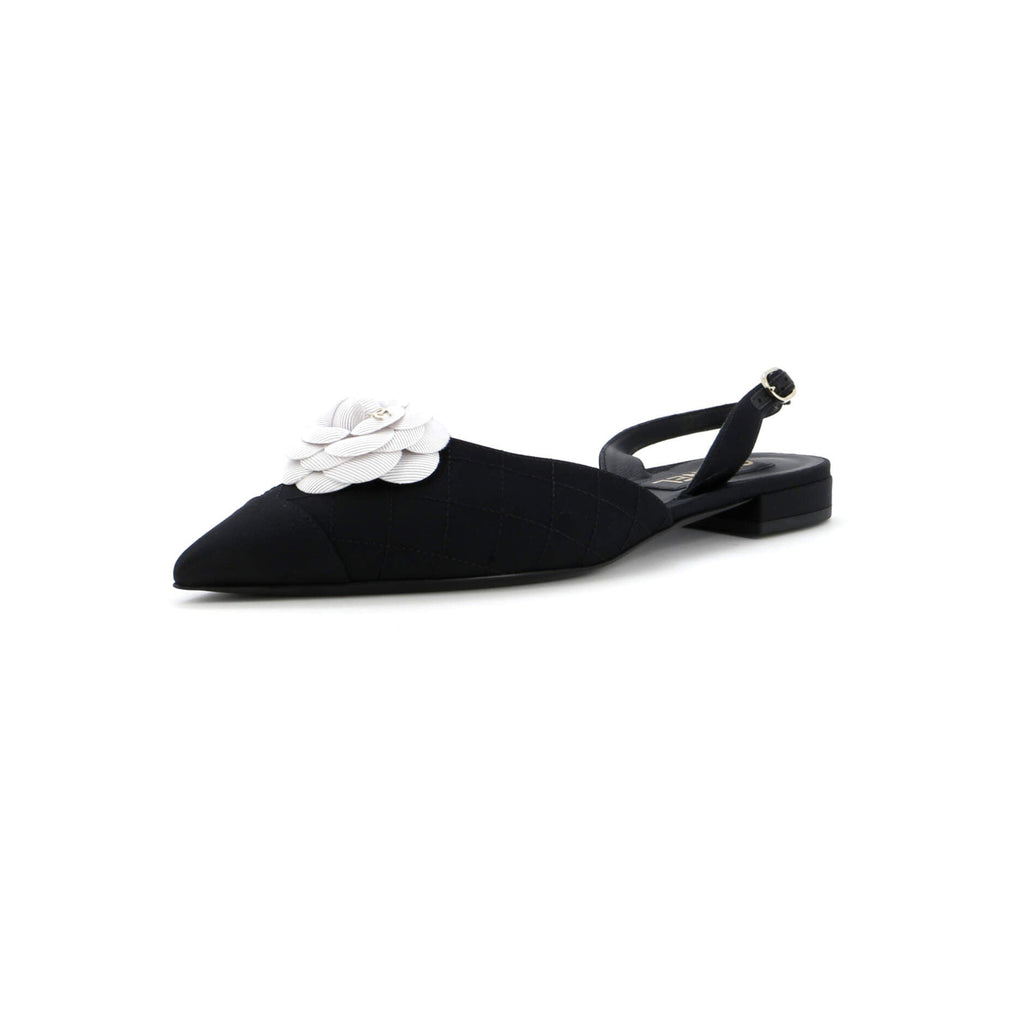 Women's CC Camellia Pointed Toe Slingback Flats Satin with Grosgrain