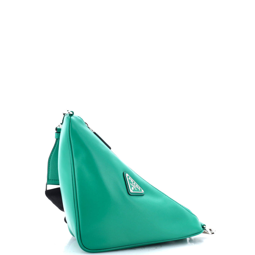 Triangle Logo Zip Crossbody Bag Soft Leather Small