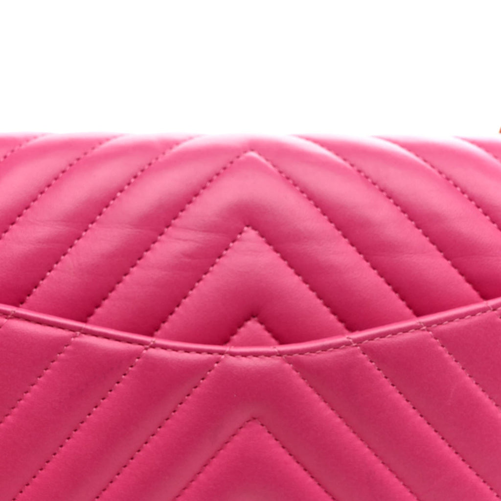 Lambskin Chevron Quilted Medium Double Flap Dark Pink