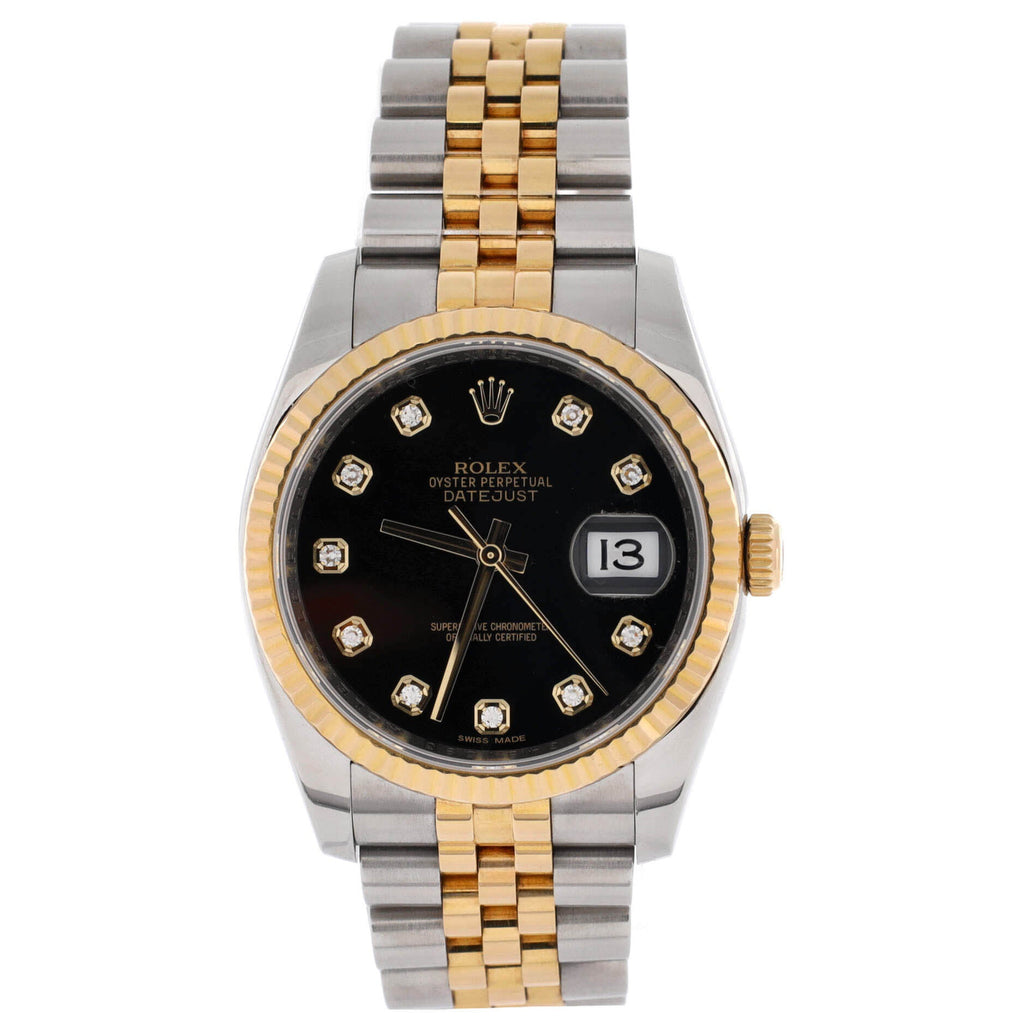 Oyster Perpetual Datejust Automatic Watch Stainless Steel and Yellow Gold with Diamond Markers 36