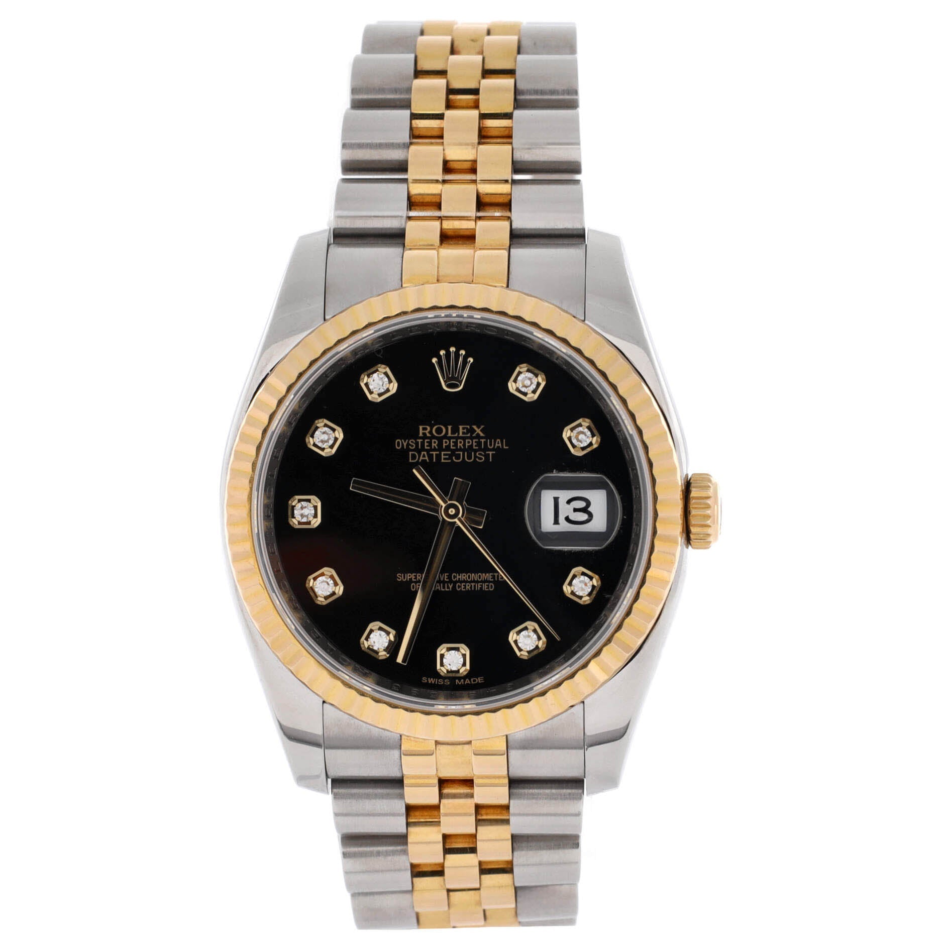 Oyster Perpetual Datejust Automatic Watch Stainless Steel and Yellow Gold with Diamond Markers 36