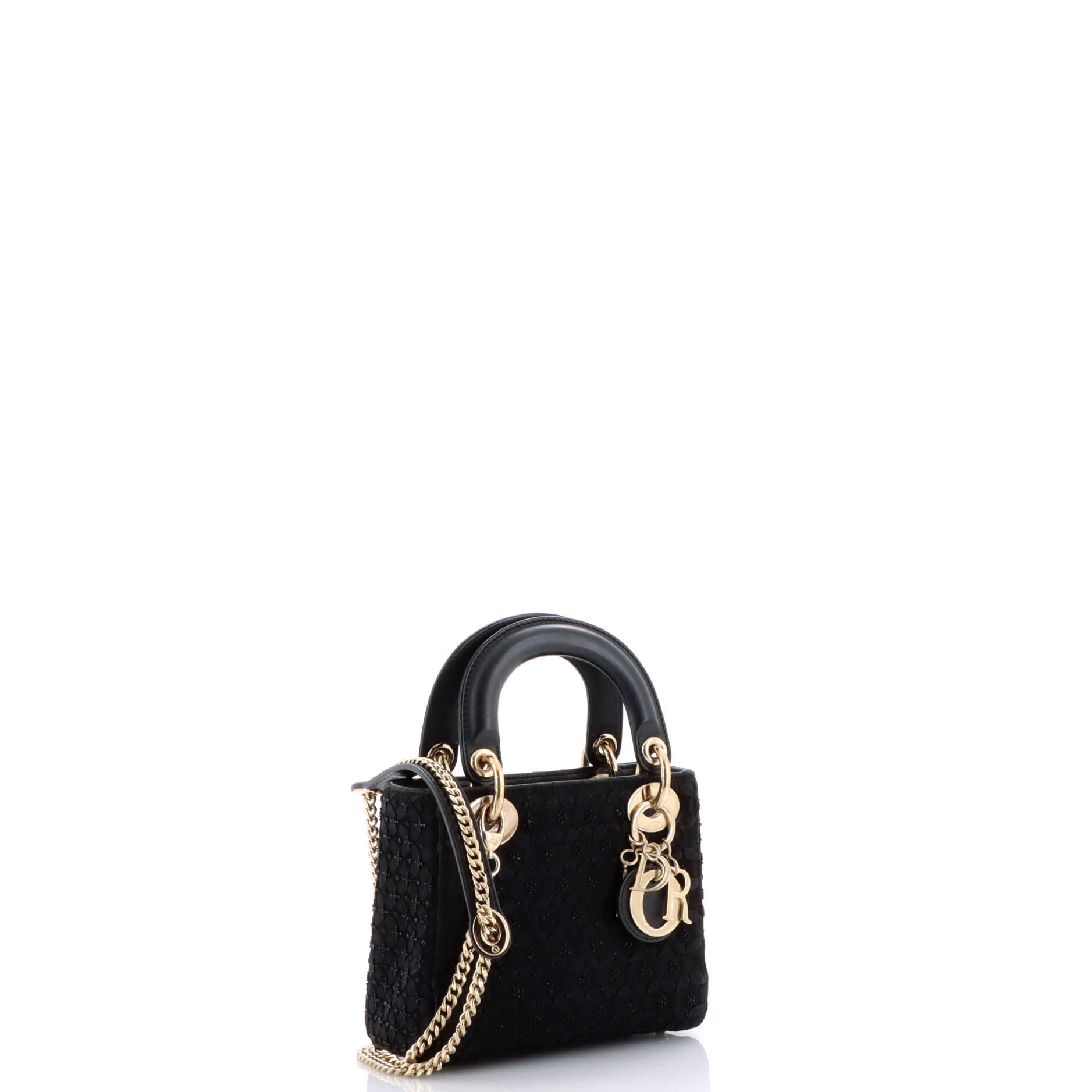 Lady Dior Chain Bag Embellished Satin Mini