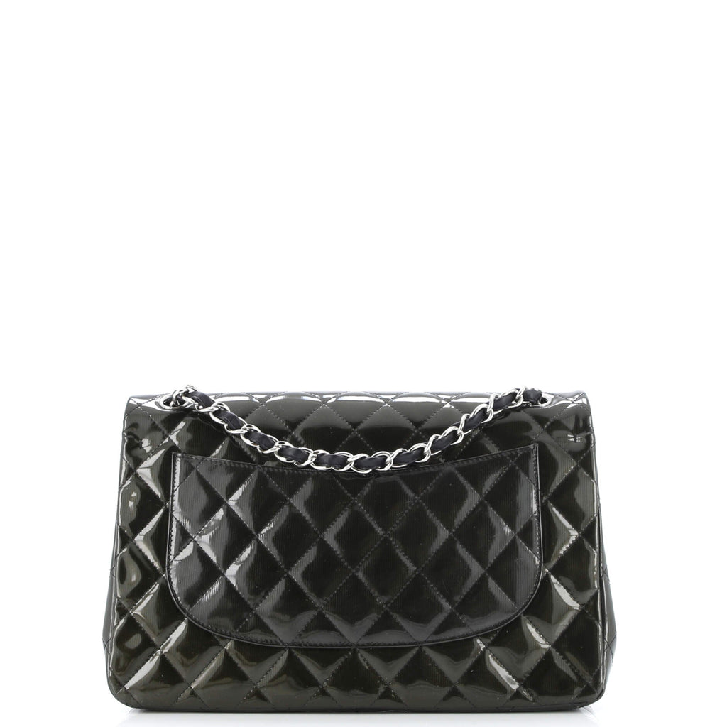 Classic Double Flap Bag Quilted Striated Metallic Patent Jumbo