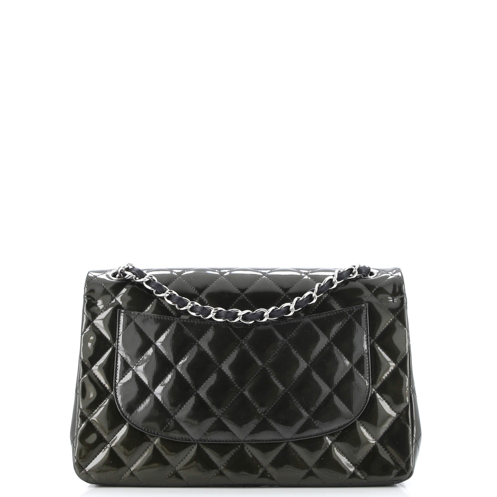Classic Double Flap Bag Quilted Striated Metallic Patent Jumbo