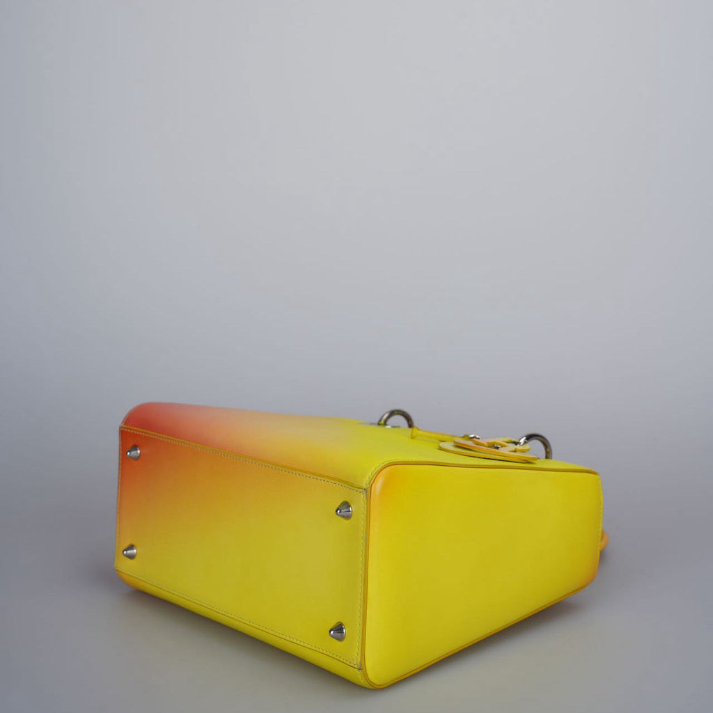 Christian Dior Lady Dior Medium Bag in Gradient Yellow and Orange Box Calf Leather