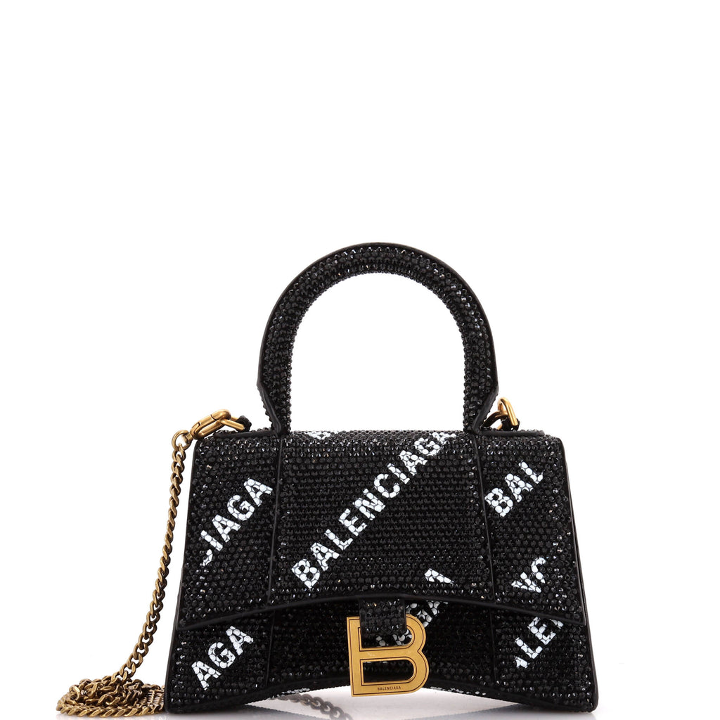 Hourglass Top Handle Bag Suede and Allover Logo Crystals XS