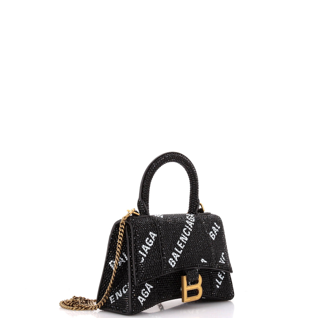 Hourglass Top Handle Bag Suede and Allover Logo Crystals XS