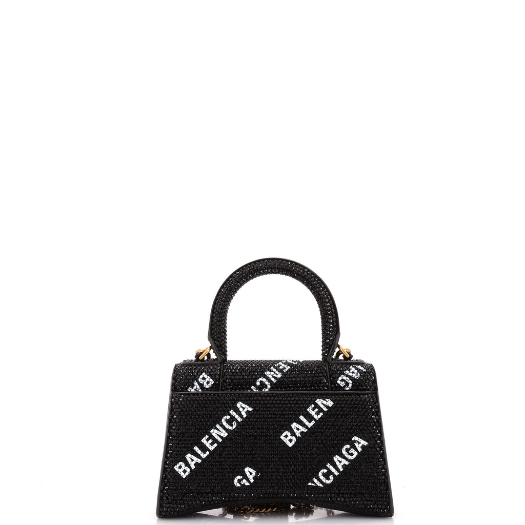 Hourglass Top Handle Bag Suede and Allover Logo Crystals XS