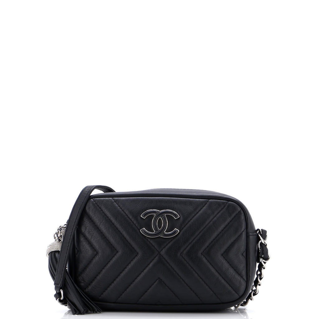 CC Tassel Camera Bag Diagonal Chevron Calfskin Mini