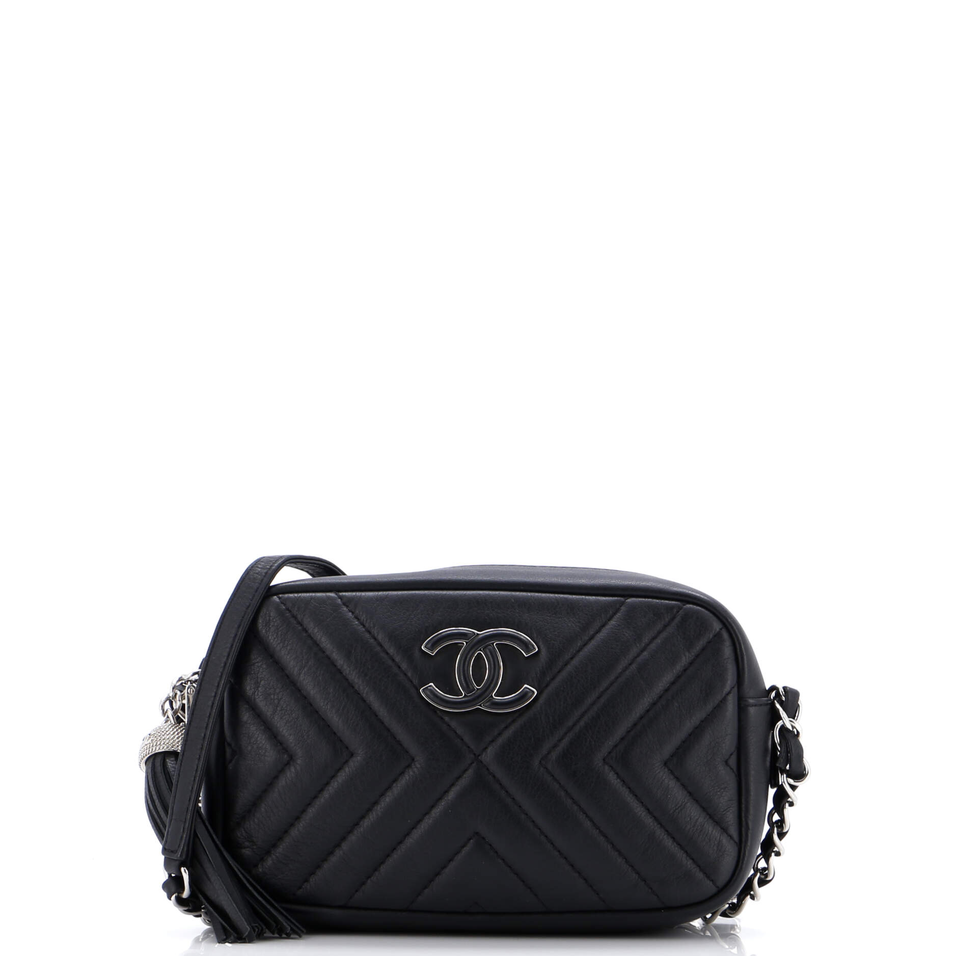 CC Tassel Camera Bag Diagonal Chevron Calfskin Mini