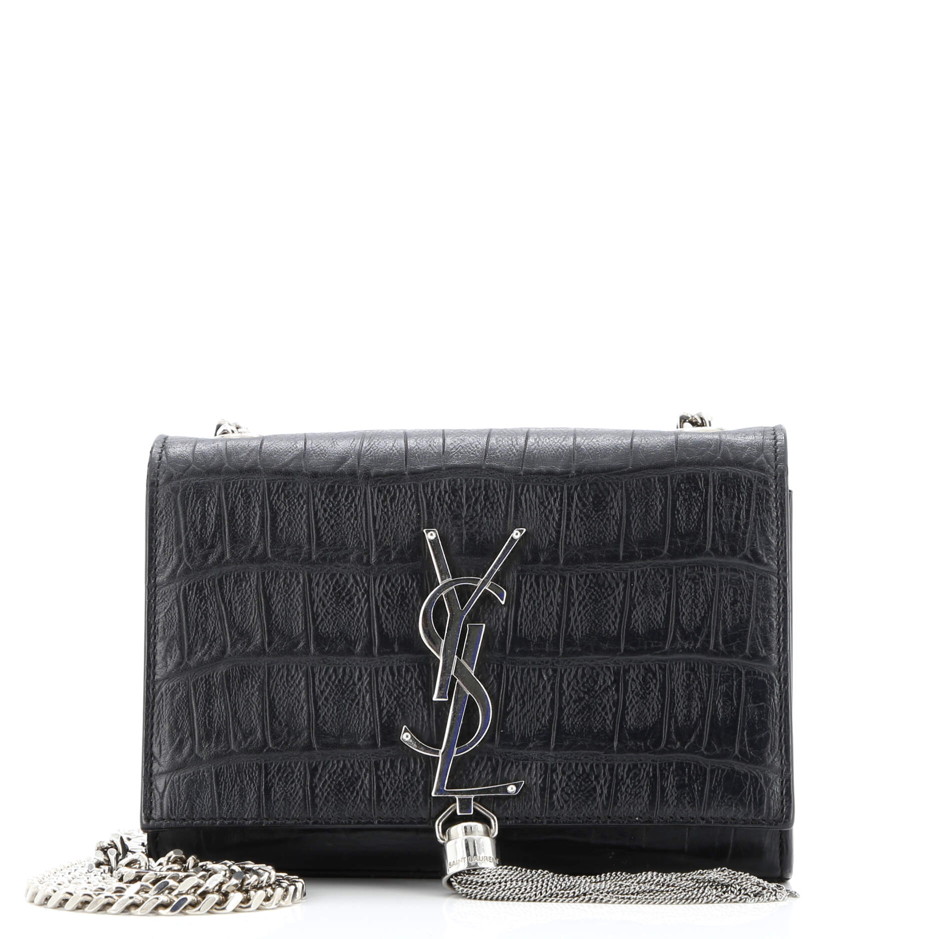 Classic Monogram Tassel Crossbody Bag Crocodile Embossed Leather Small