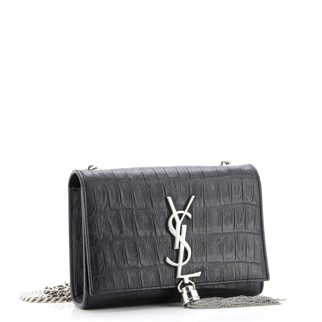 Classic Monogram Tassel Crossbody Bag Crocodile Embossed Leather Small