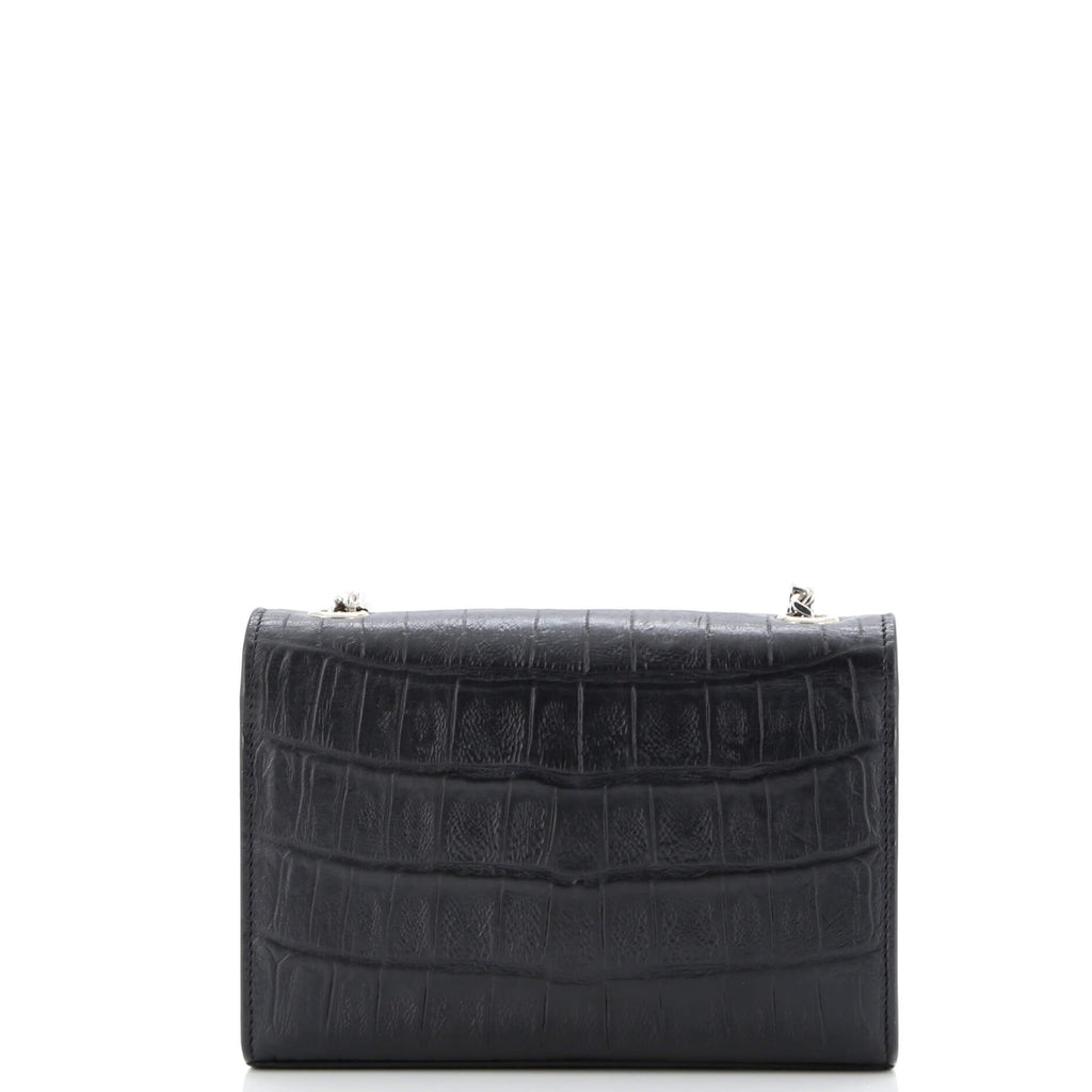 Classic Monogram Tassel Crossbody Bag Crocodile Embossed Leather Small