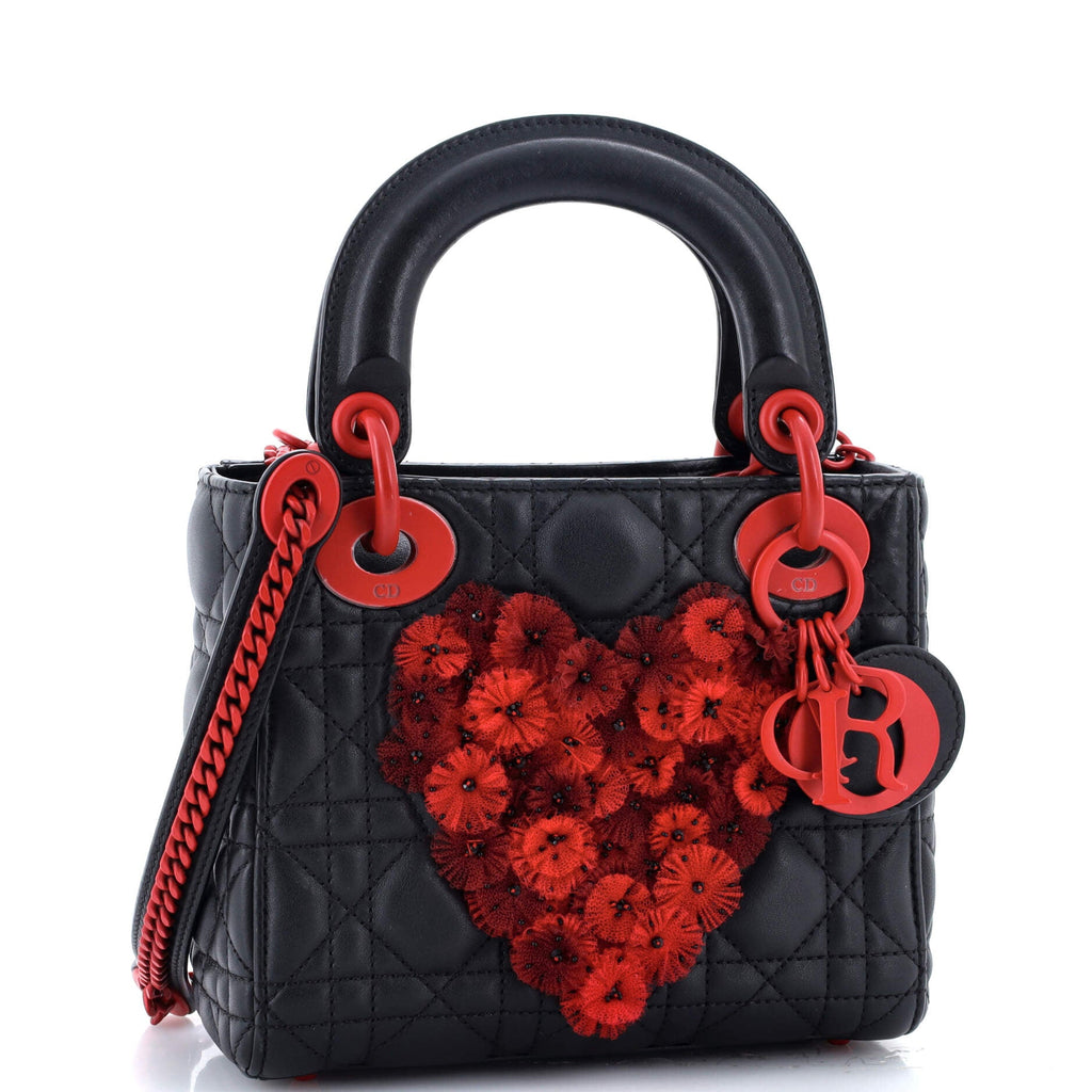 Tulle Heart Lady Dior Bag Cannage Quilt Calfskin Mini