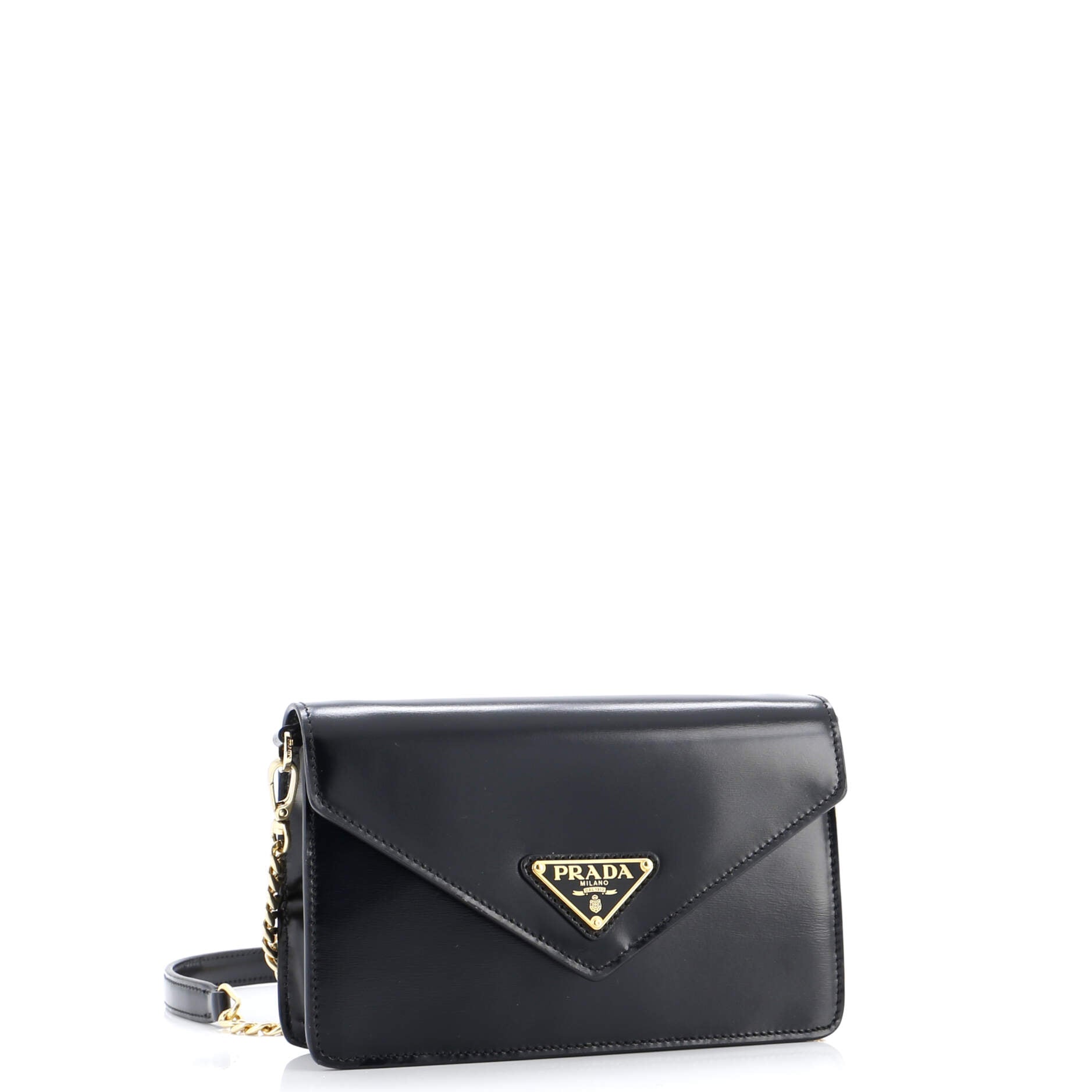 Triangle Logo Envelope Chain Crossbody Bag Leather