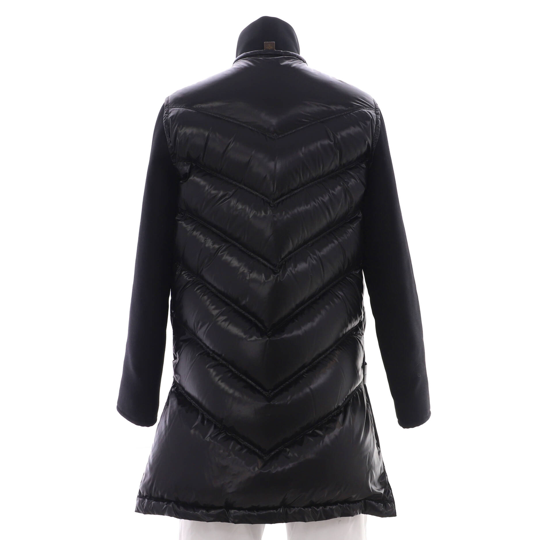 Women's Long Zip Coat Quilted Nylon and Wool Blend with Down