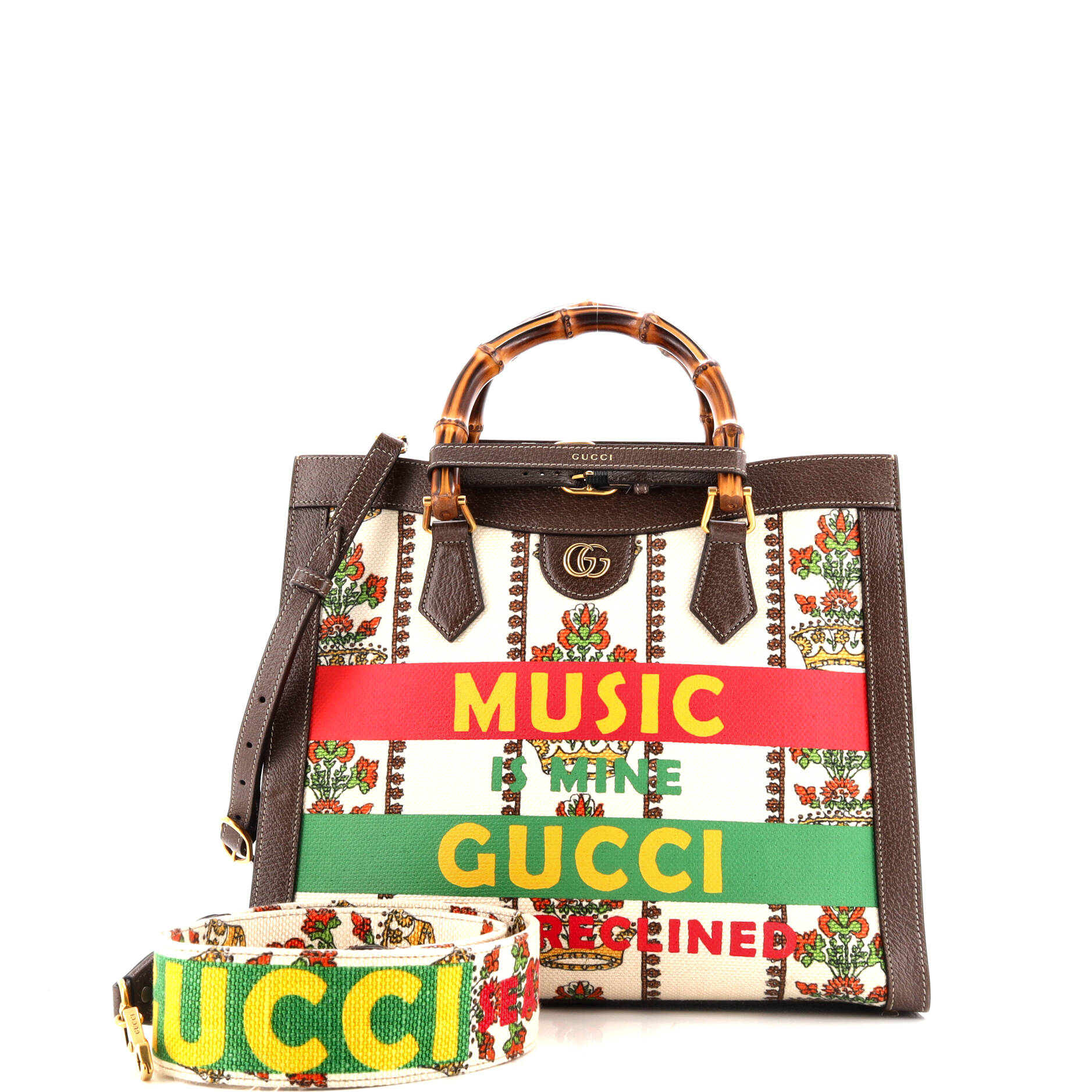 Diana NM Bamboo Handle Tote Printed Canvas Medium