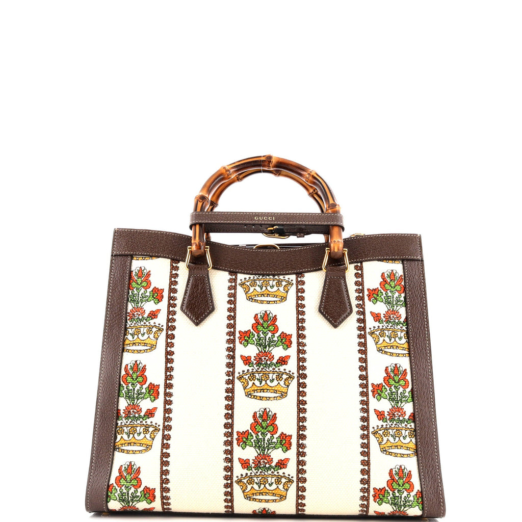 Diana NM Bamboo Handle Tote Printed Canvas Medium