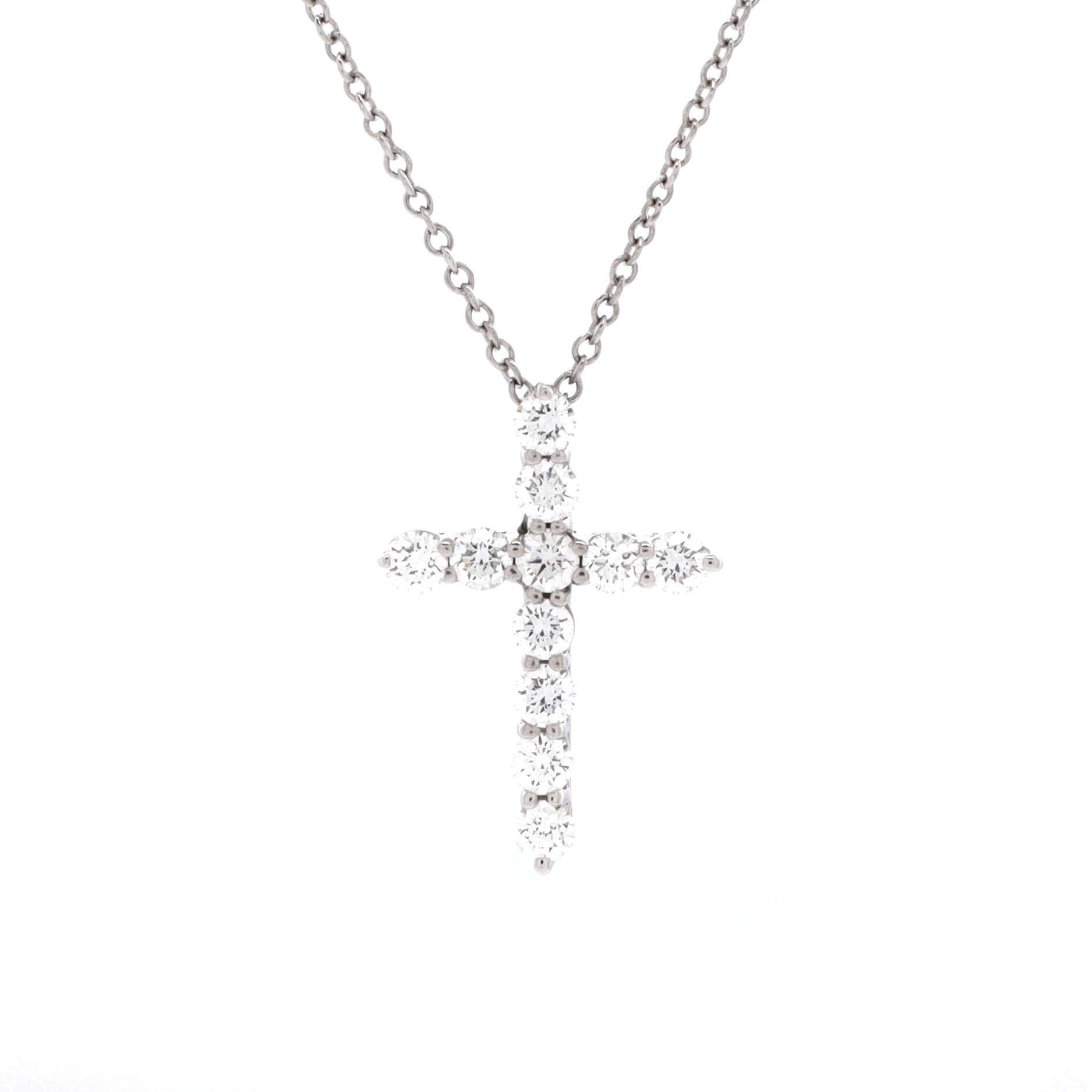 Cross Pendant Necklace Platinum and Diamonds Small