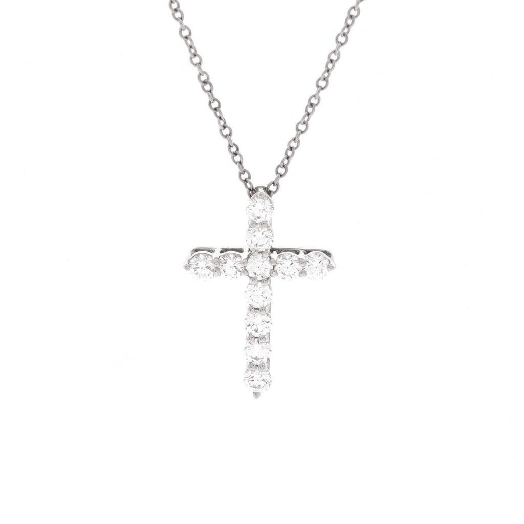 Cross Pendant Necklace Platinum and Diamonds Small