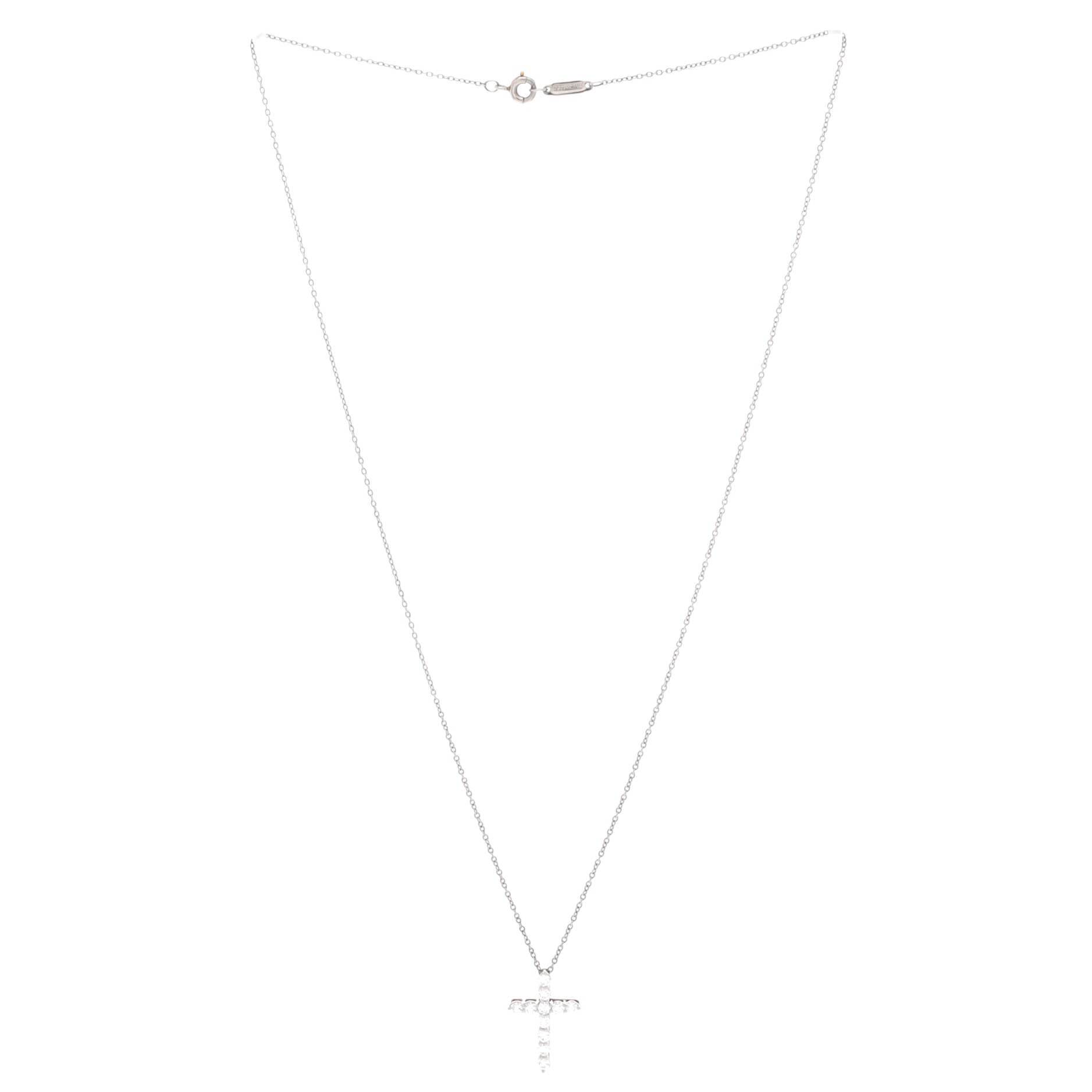 Cross Pendant Necklace Platinum and Diamonds Small