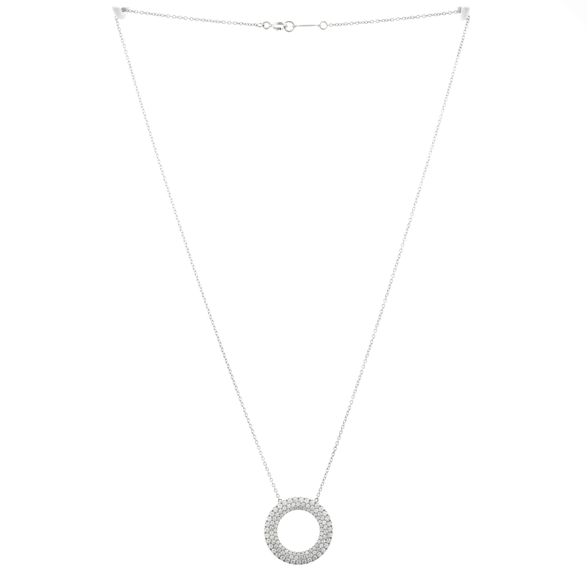 Metro Three-Row Circle Pendant Necklace 18K White Gold and Diamonds
