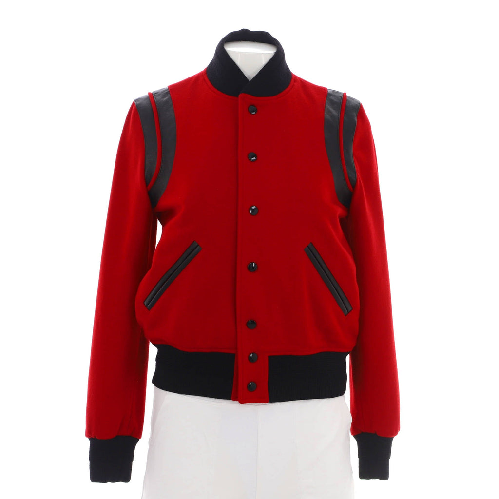 Women's Classic Teddy Bomber Jacket Wool Blend with Leather