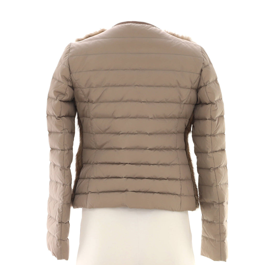 Women's Collarless Zip Puffer Jacket Fur with Quilted Polyamide