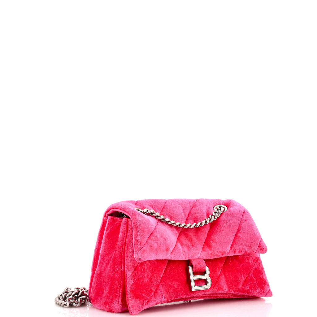 Crush Chain Flap Bag Quilted Velvet Medium