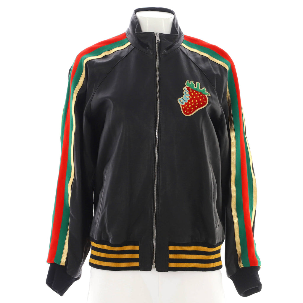 Women's Logo Strawberry Bomber Jacket Leather