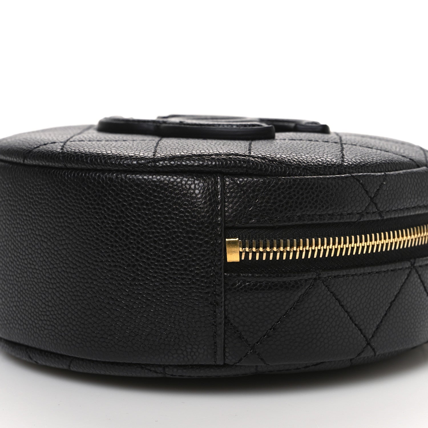 Caviar Quilted Small Round Vanity With Chain Black