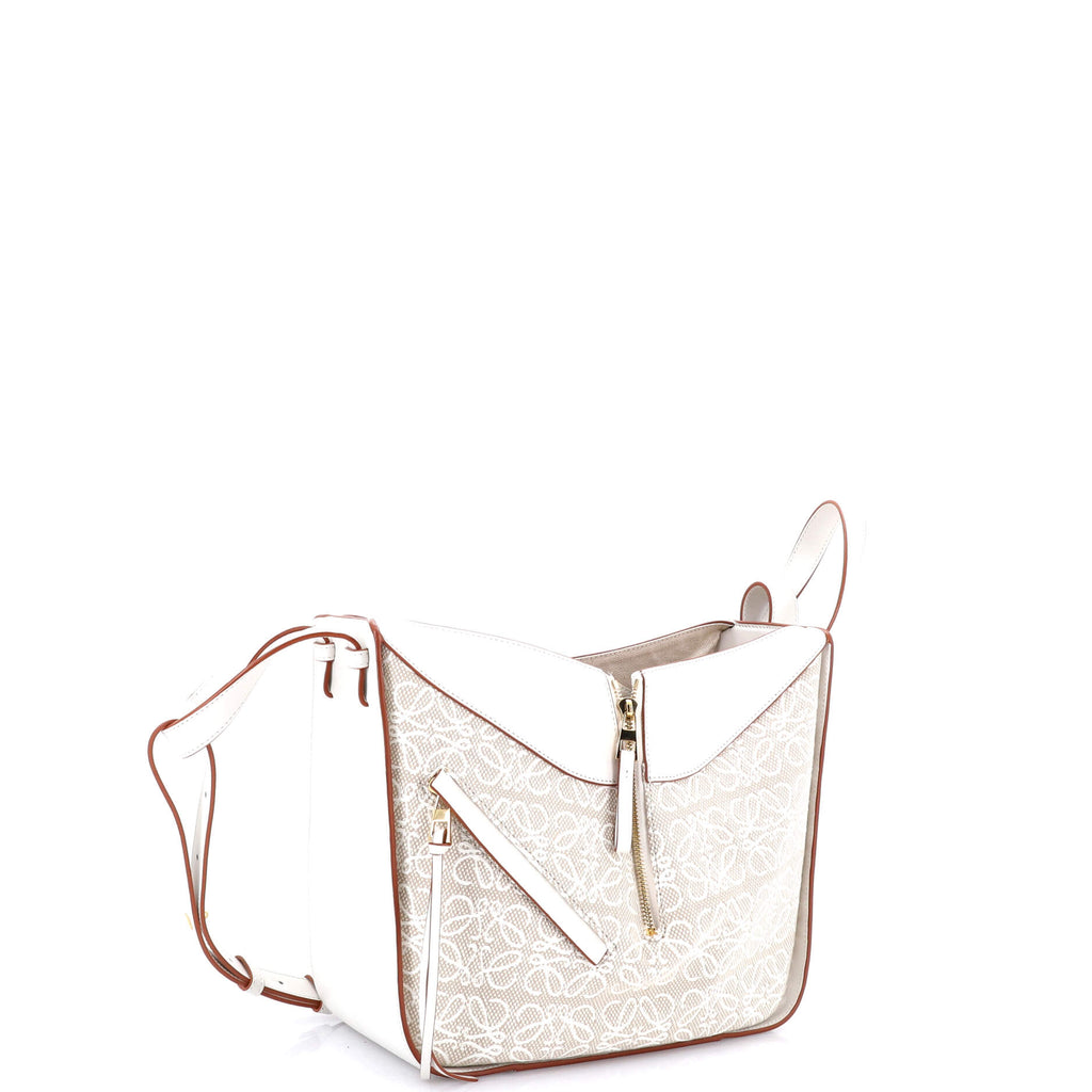 Hammock Bag Leather and Anagram Jacquard Small