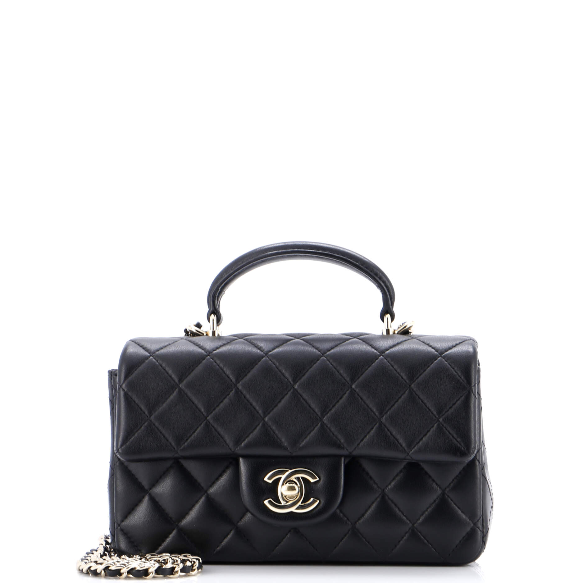 Classic Single Flap Top Handle Bag Quilted Lambskin Mini
