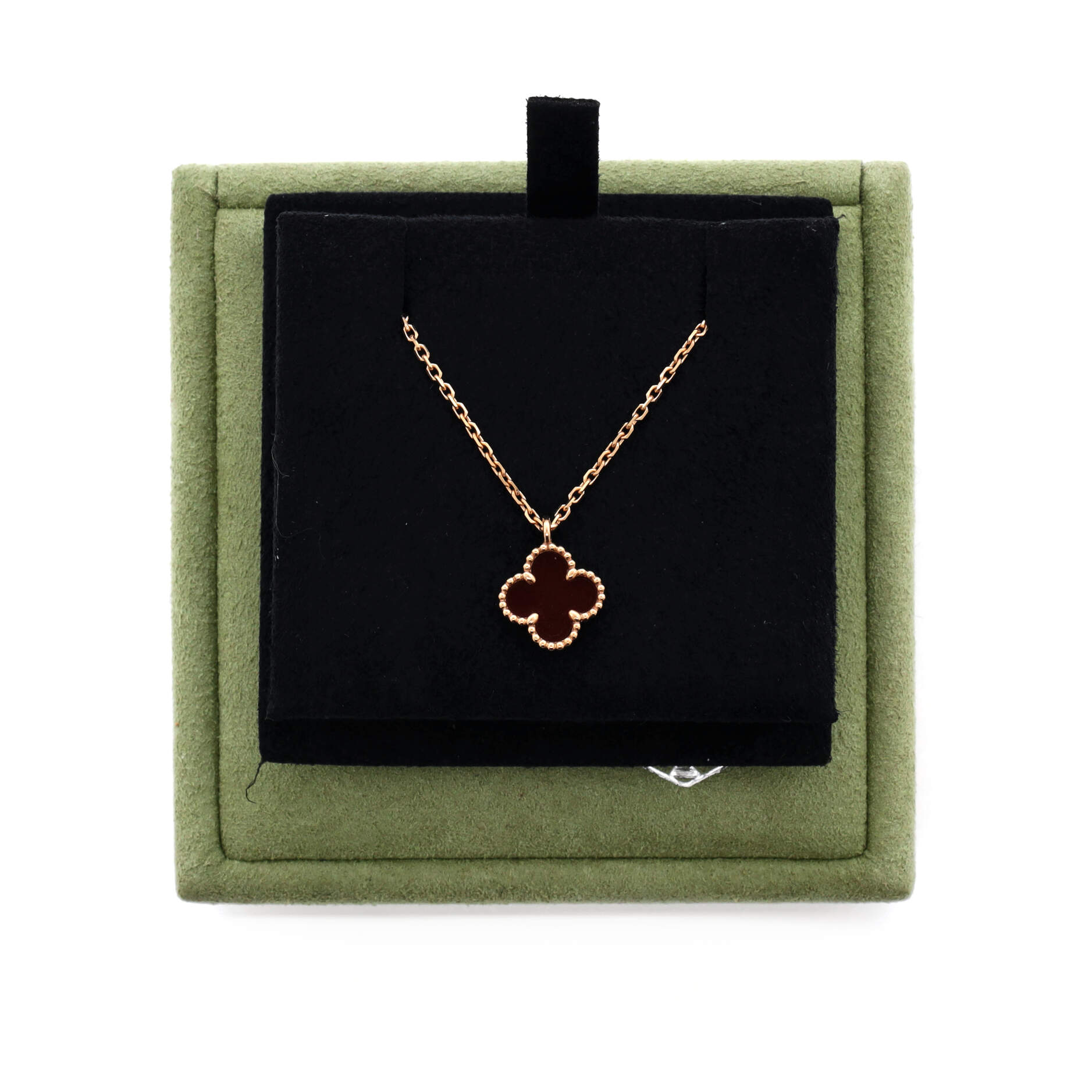 Sweet Alhambra Pendant Necklace 18K Rose Gold and Carnelian