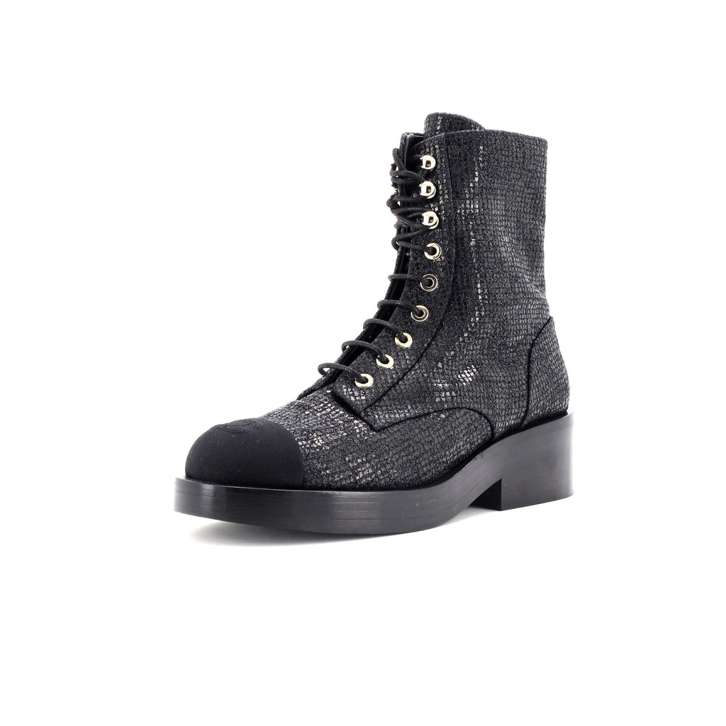 Women's CC Cap Toe Lace Up Combat Boots Fabric with Grosgrain