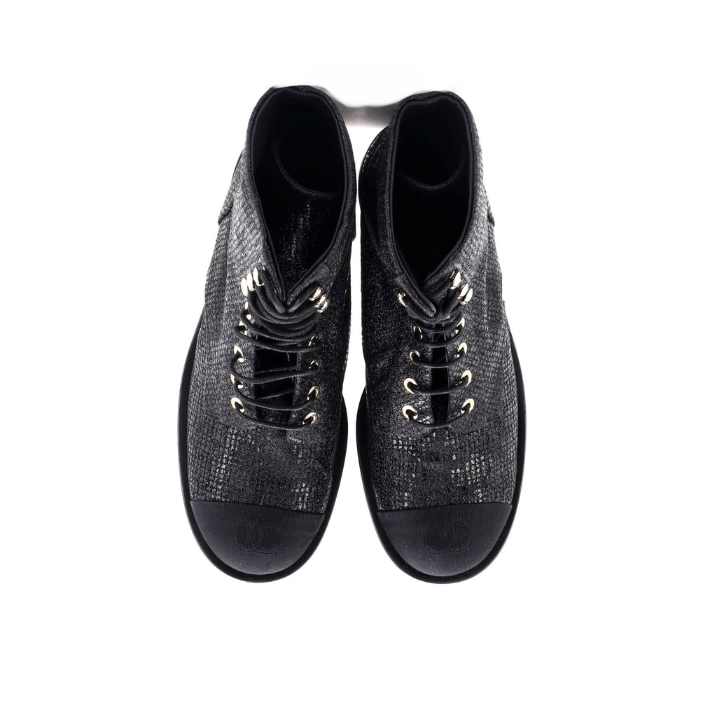 Women's CC Cap Toe Lace Up Combat Boots Fabric with Grosgrain