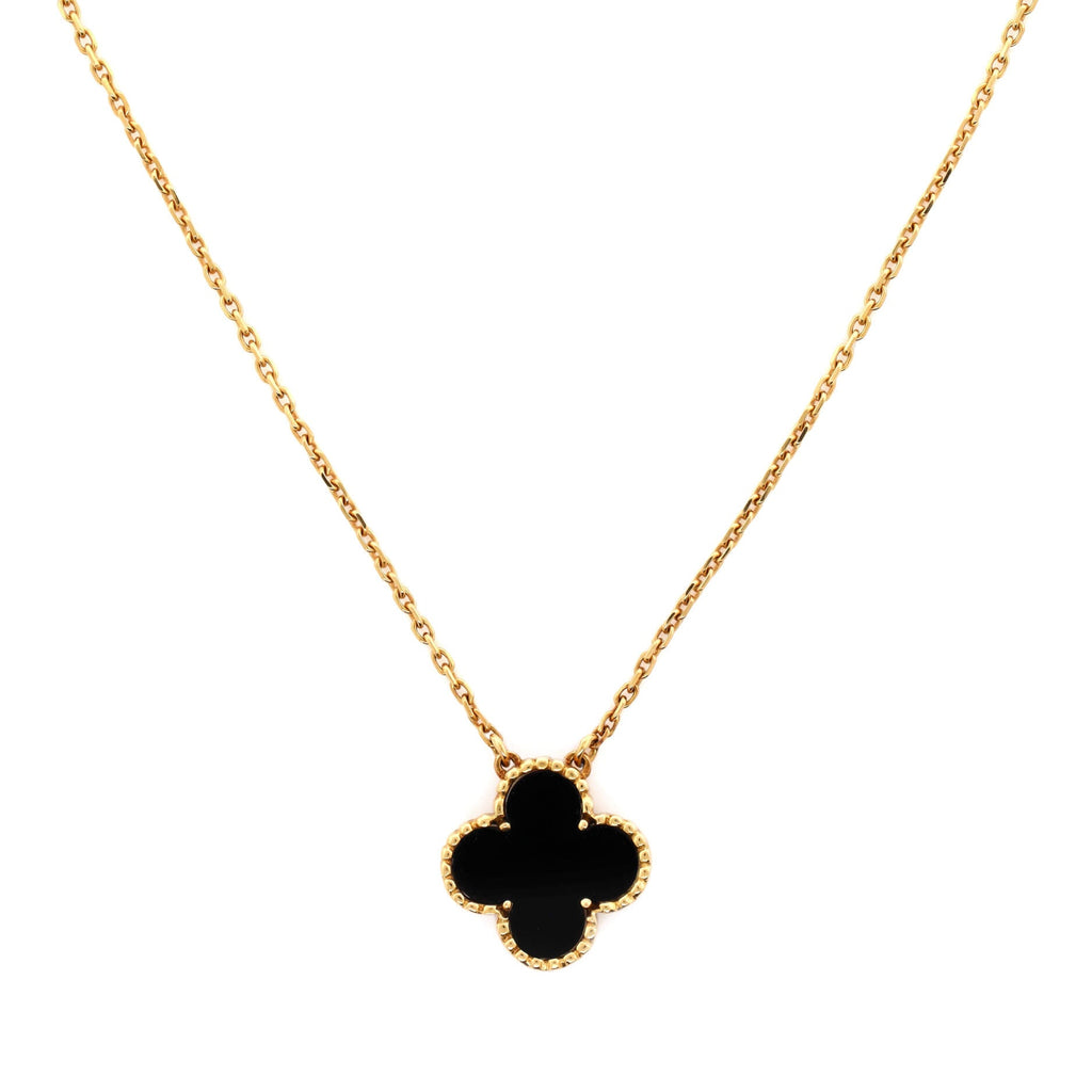 Vintage Alhambra Pendant Necklace 18K Yellow Gold and Onyx