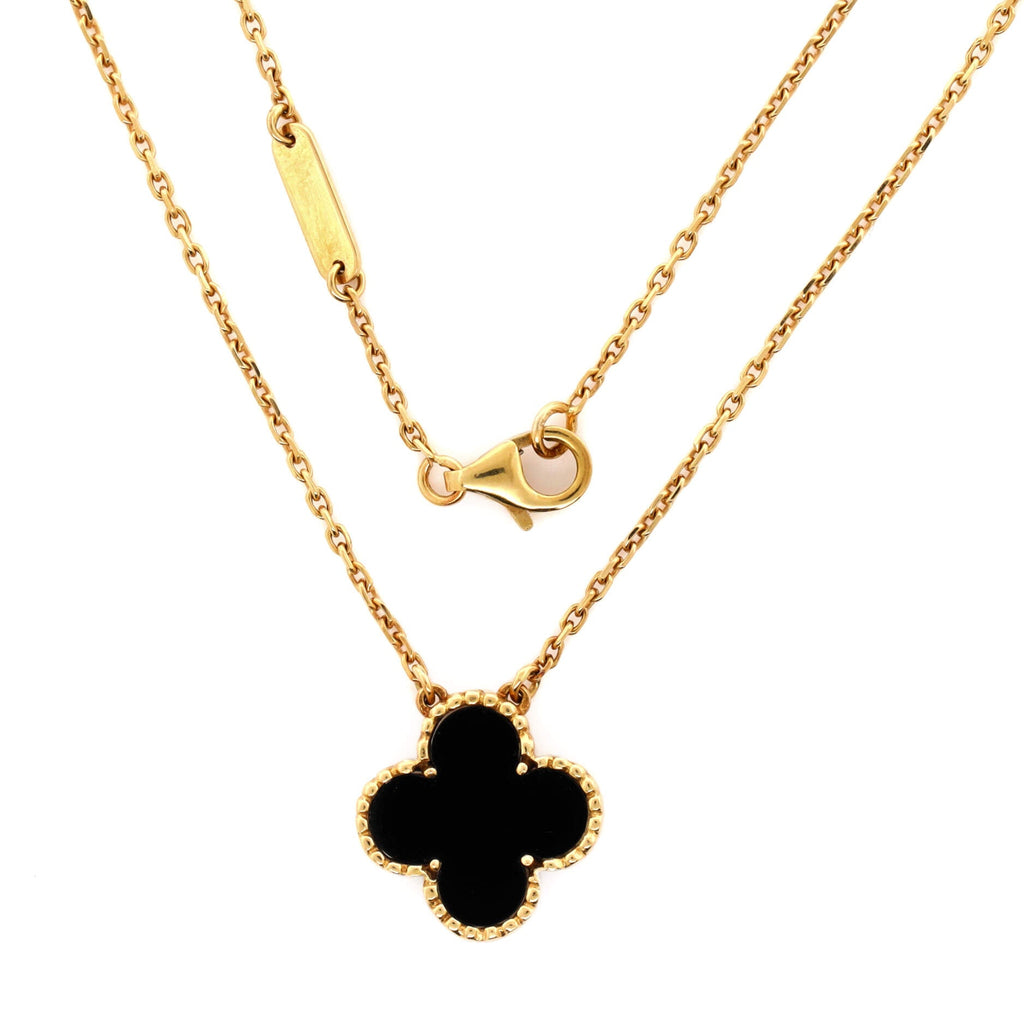 Vintage Alhambra Pendant Necklace 18K Yellow Gold and Onyx