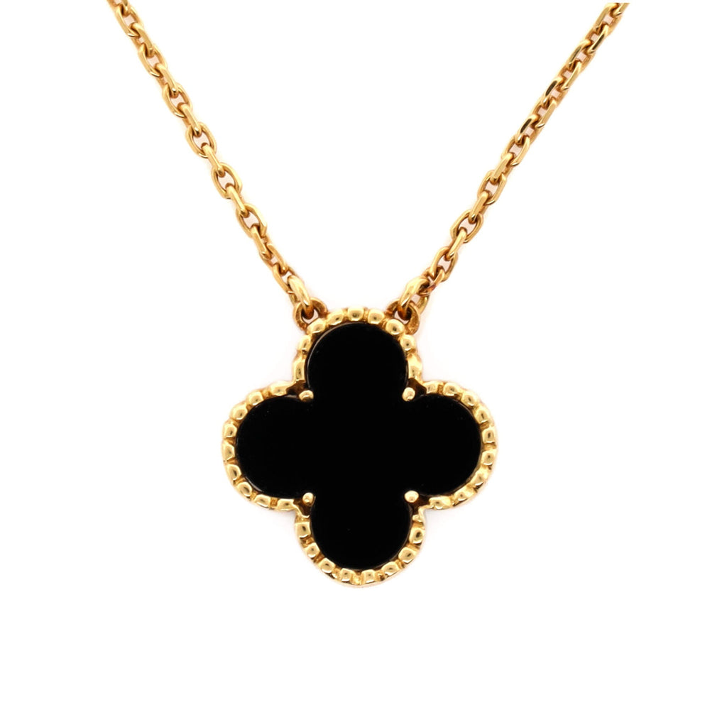 Vintage Alhambra Pendant Necklace 18K Yellow Gold and Onyx