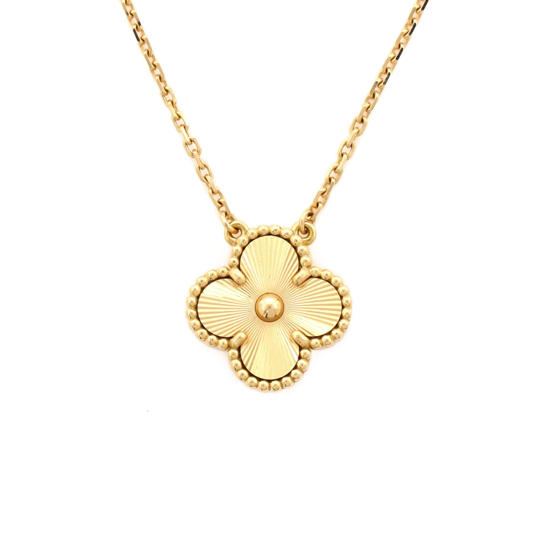 Vintage Alhambra Pendant Necklace Guilloche 18K Yellow Gold
