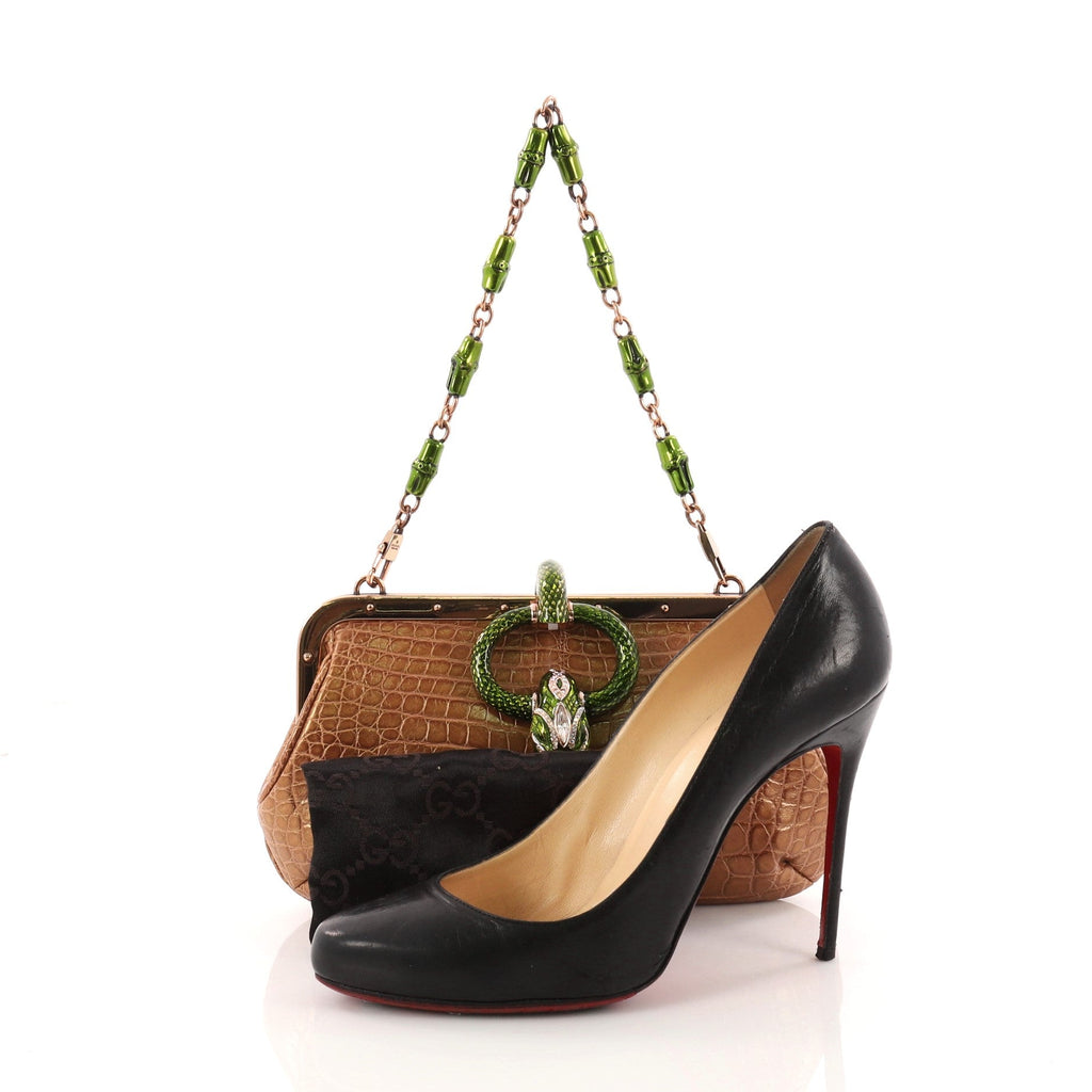 Jeweled Snake Head Frame Clutch Alligator Small