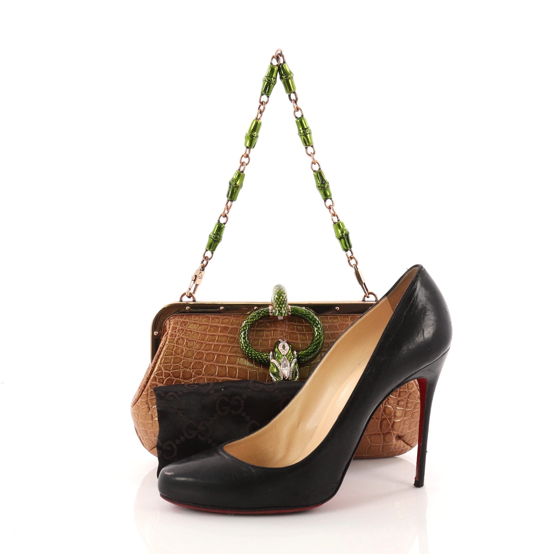Jeweled Snake Head Frame Clutch Alligator Small