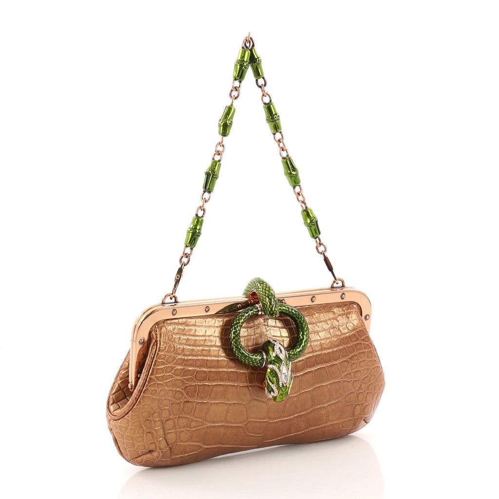 Jeweled Snake Head Frame Clutch Alligator Small