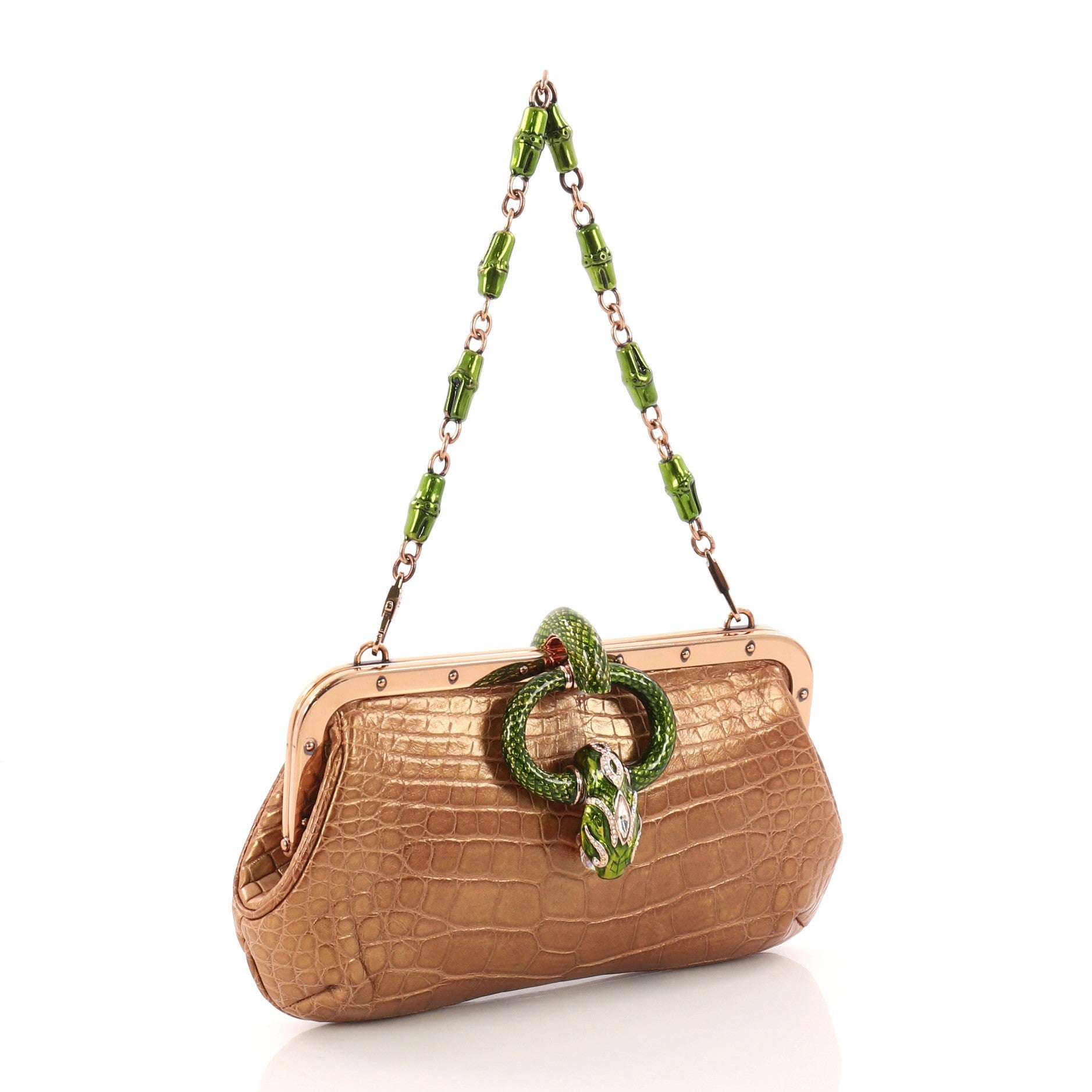 Jeweled Snake Head Frame Clutch Alligator Small