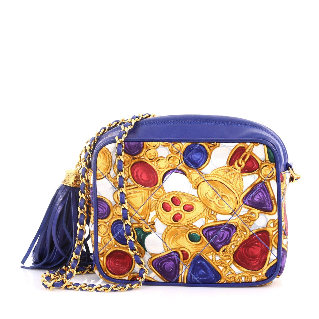Vintage Tassel Camera Bag Printed Silk with Leather Mini