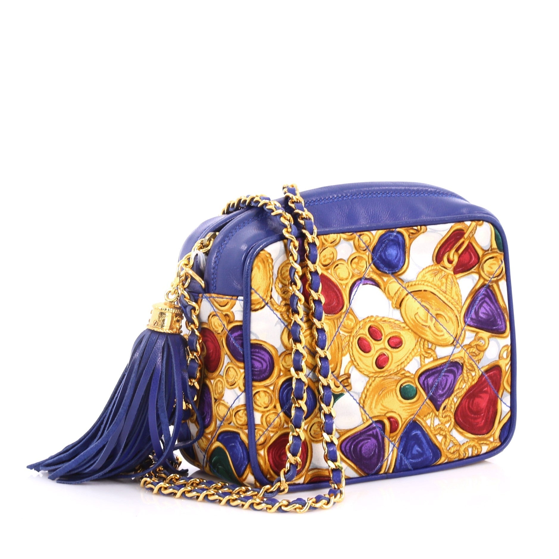 Vintage Tassel Camera Bag Printed Silk with Leather Mini
