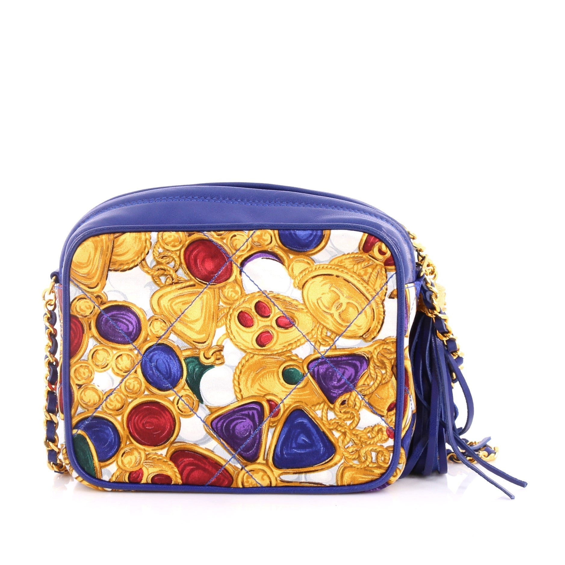 Vintage Tassel Camera Bag Printed Silk with Leather Mini