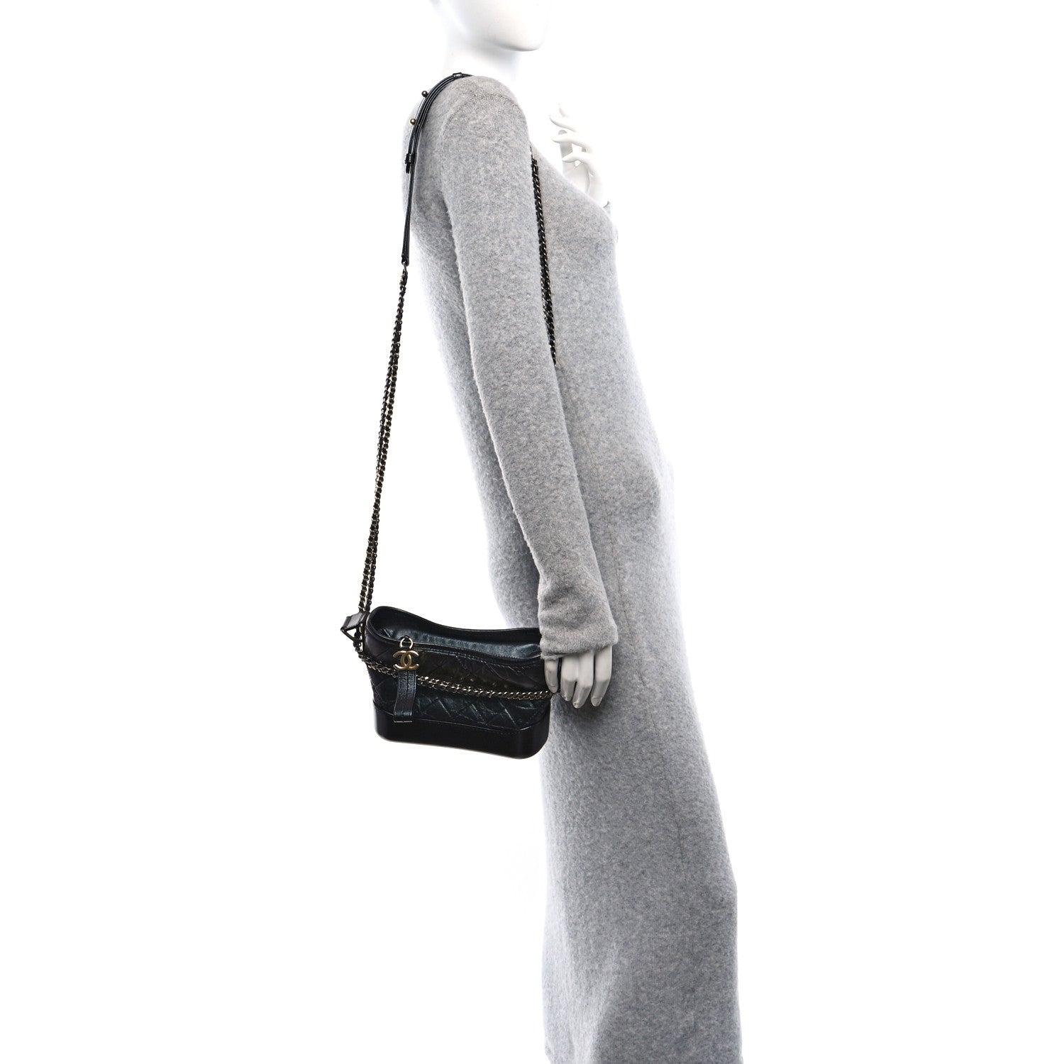 Iridescent Aged Calfskin Quilted Small Gabrielle Hobo Black