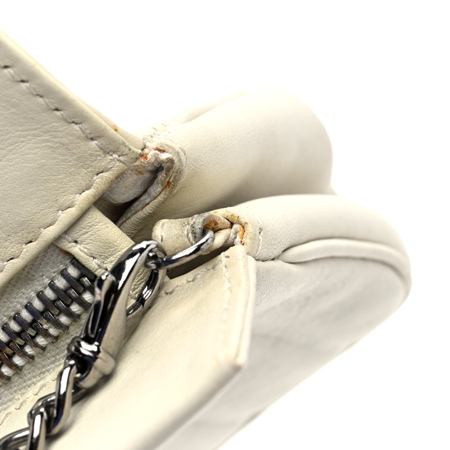 Calfskin Vertical Quilted Lax Clutch With Chain Off White