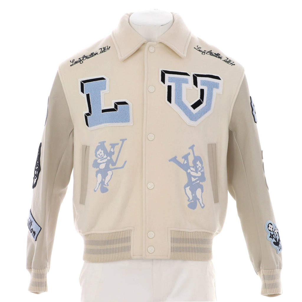 Men's Multi Patches Varsity Jacket Wool and Leather